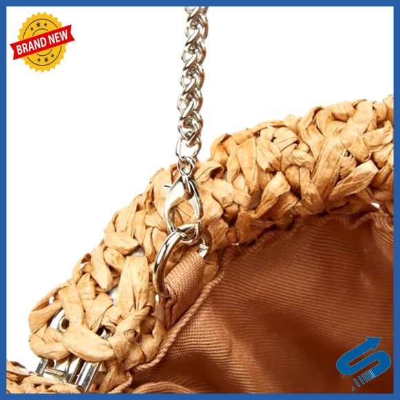 Straw Woven Clutch Purse with Detachable Chain Strap Summer Beach Bag